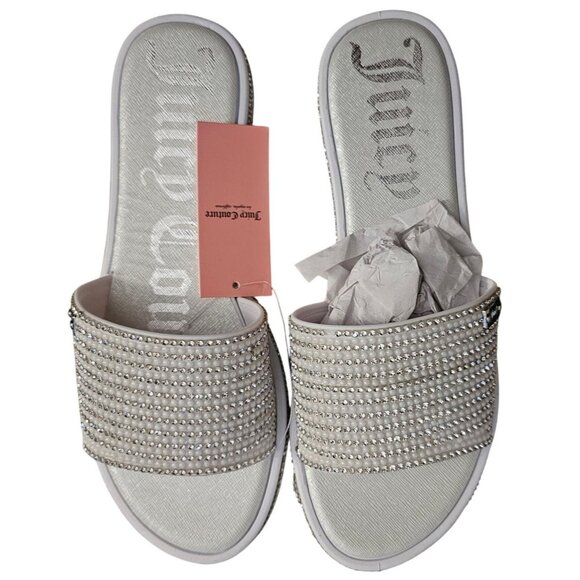 Juicy Couture Womens White Multi Rhinestone Slide Sandals Size‎ 8M - Picture 1 of 6